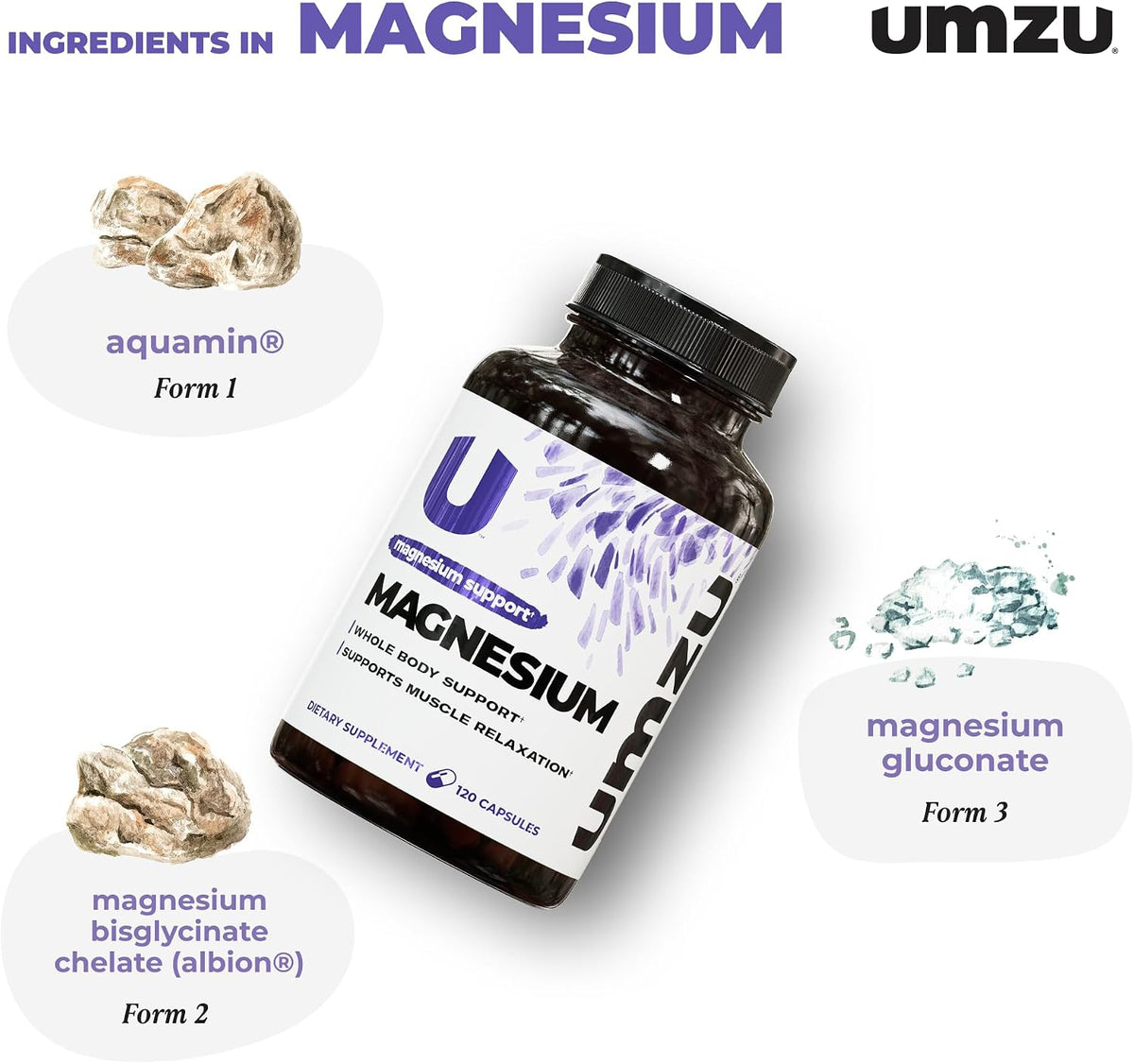 UMZU Daily Magnesium Complex Capsules, 30 Day Supply | 3 Bioavailable Magnesium Forms, High Absorption, Energy and Metabolism Support, Muscle Relaxation, Calmness, Daily Wellness