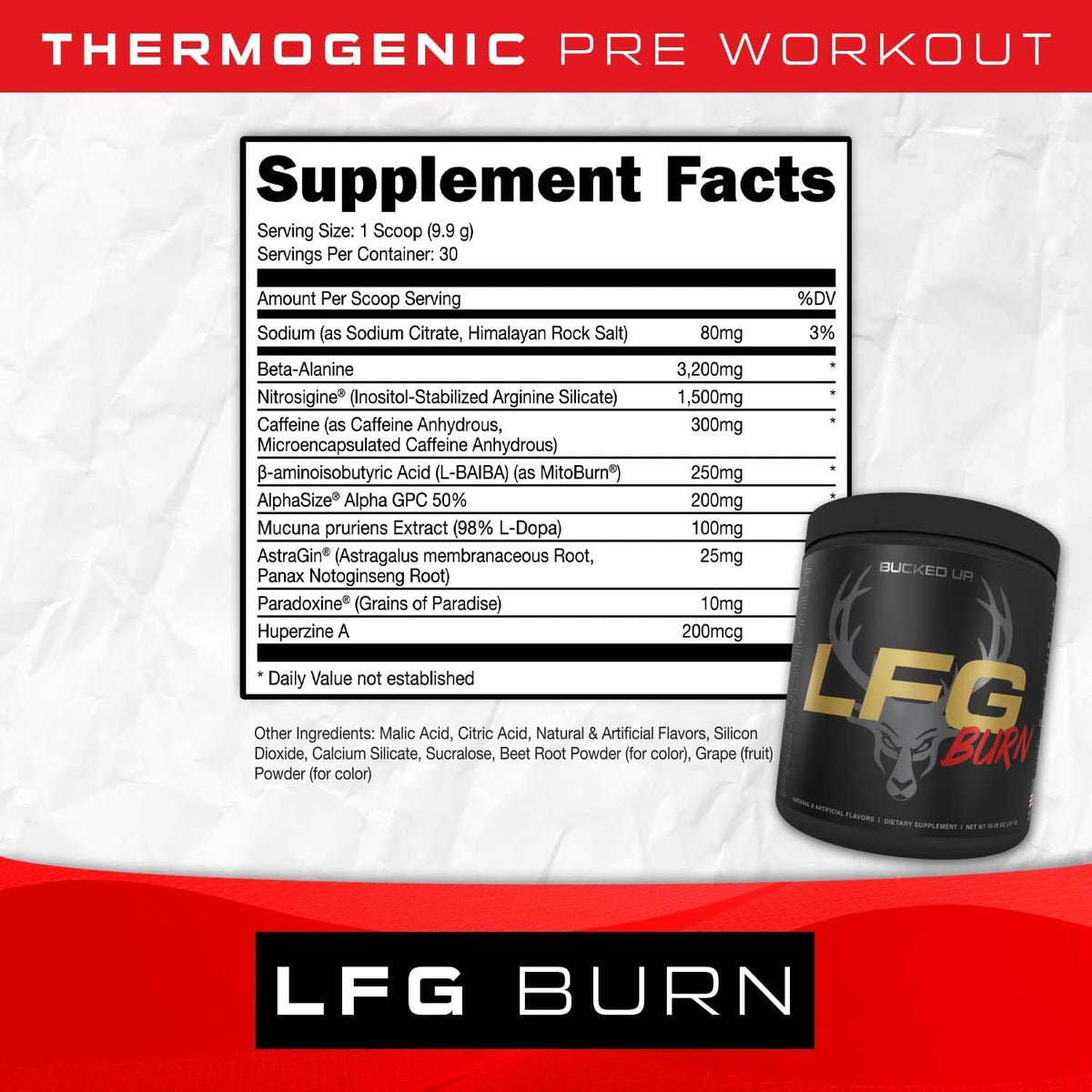 Bucked Up LFG Pre Workout - Supplement Powder for Energy, Pump, Endurance and Burn (30 Servings) (Berry)