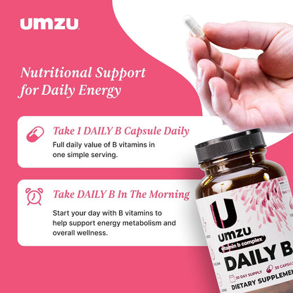 UMZU Daily B Vitamin B Complex, 30 Day Supply | Vitamins B1, B2, B3, B5, B6, B7, B9 and B12, Folic Acid and Biotin, Energy, Focus, Mood and Metabolism Support
