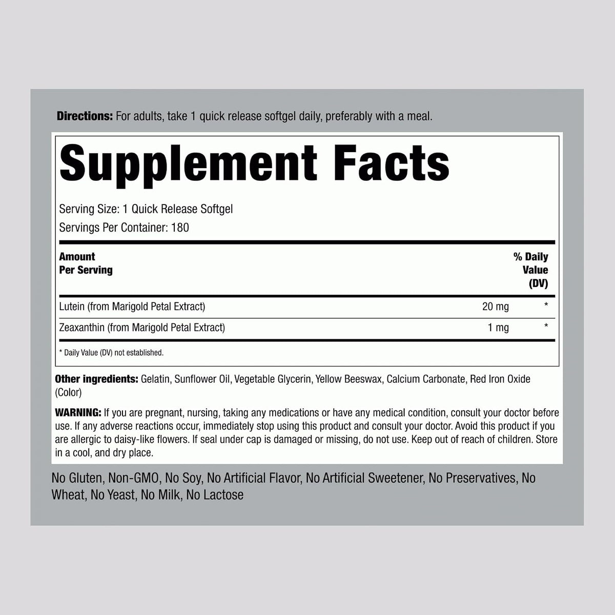 Piping Rock Lutein and Zeaxanthin Supplement | 20mg | 180 Softgels | from Marigold Extract | Non-GMO, Gluten Free