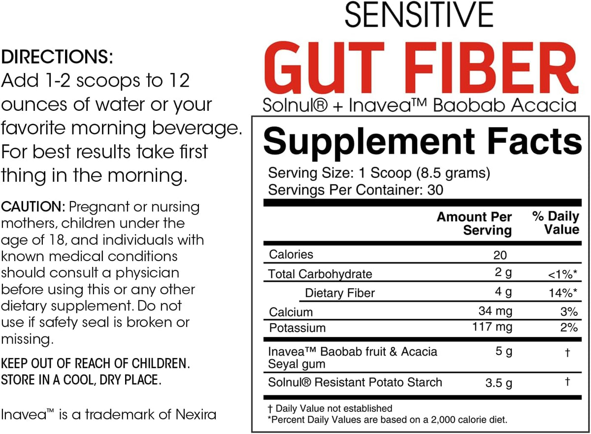 Silver Fern Sensitive Gut Fiber Supplement - Each Tub = 30 Scoops | 30 Day Supply - 6 Grams of Dietary Fiber Per Serving - with Galactomannan Guar Fiber, Baobab Fruit Powder (1 Tub)