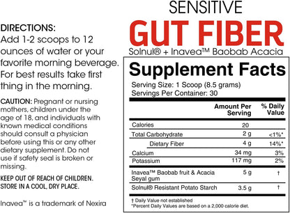 Silver Fern Sensitive Gut Fiber Supplement - Each Tub = 30 Scoops | 30 Day Supply - 6 Grams of Dietary Fiber Per Serving - with Galactomannan Guar Fiber, Baobab Fruit Powder (1 Tub)