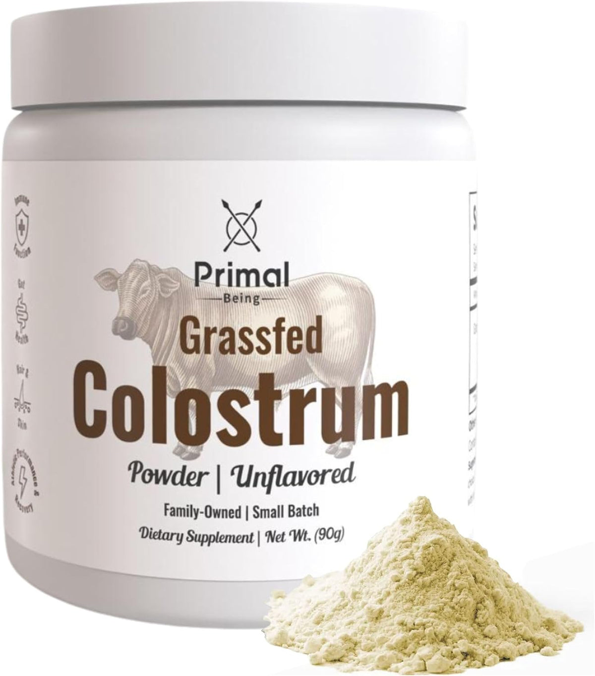 Primal Being Grassfed Beef Colostrum - Supports Immune Function, Gut Health, Hair, Anti-Aging, Athletic Performance, Recovery - 90 Grams unflavored Powder, 3000 mg per Serving