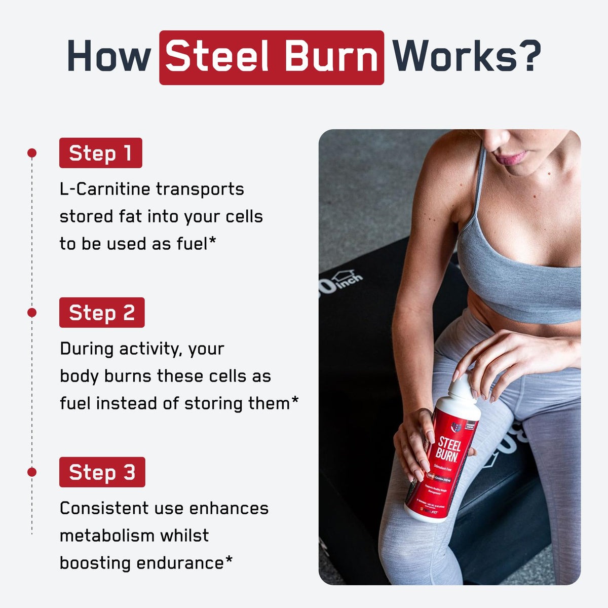 SteelFit Steel Burn, Premium Liquid L-Carnitine, 3000mg, Island Pineapple | Stimulant-Free & Clean Workout Drink for Men & Women Supports Healthy Weight Loss Management & Fat Metabolism - 31 Servings