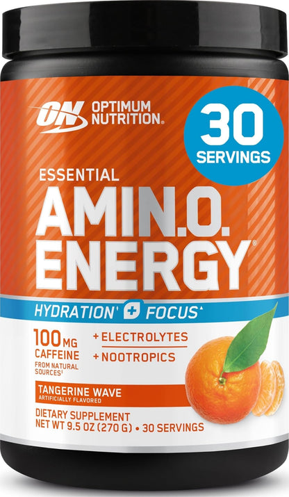 Optimum Nutrition, Amino Energy Powder Plus Focus, with Bcaa, Electrolytes, and Caffeine, Watermelon, 30 Servings | Contains BCAAs, Electrolytes, 100 mg Caffeine, 5g Amino Acids, Zero Sugar, Supports Hydration, Banned Substance Tested