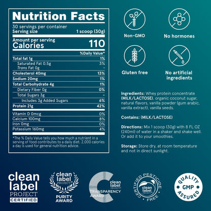Puori Whey Protein Powder, Bourbon Vanilla - PW1 Pasture-Raised, Grass-Fed Whey Protein Powder Drink Mix containing BCAA Amino Acids - Post-Workout Supplement for Muscle Gain & Recovery - 30 Servings