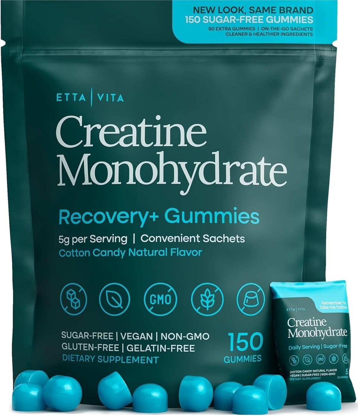Sugar-Free Creatine Monohydrate Gummies - 5g per Serving, Lemon flavor 90Ct | Creatine gummies for women & men to support muscle, cellular energy & cognitive function, vegan, non-GMO, gluten-free, USA