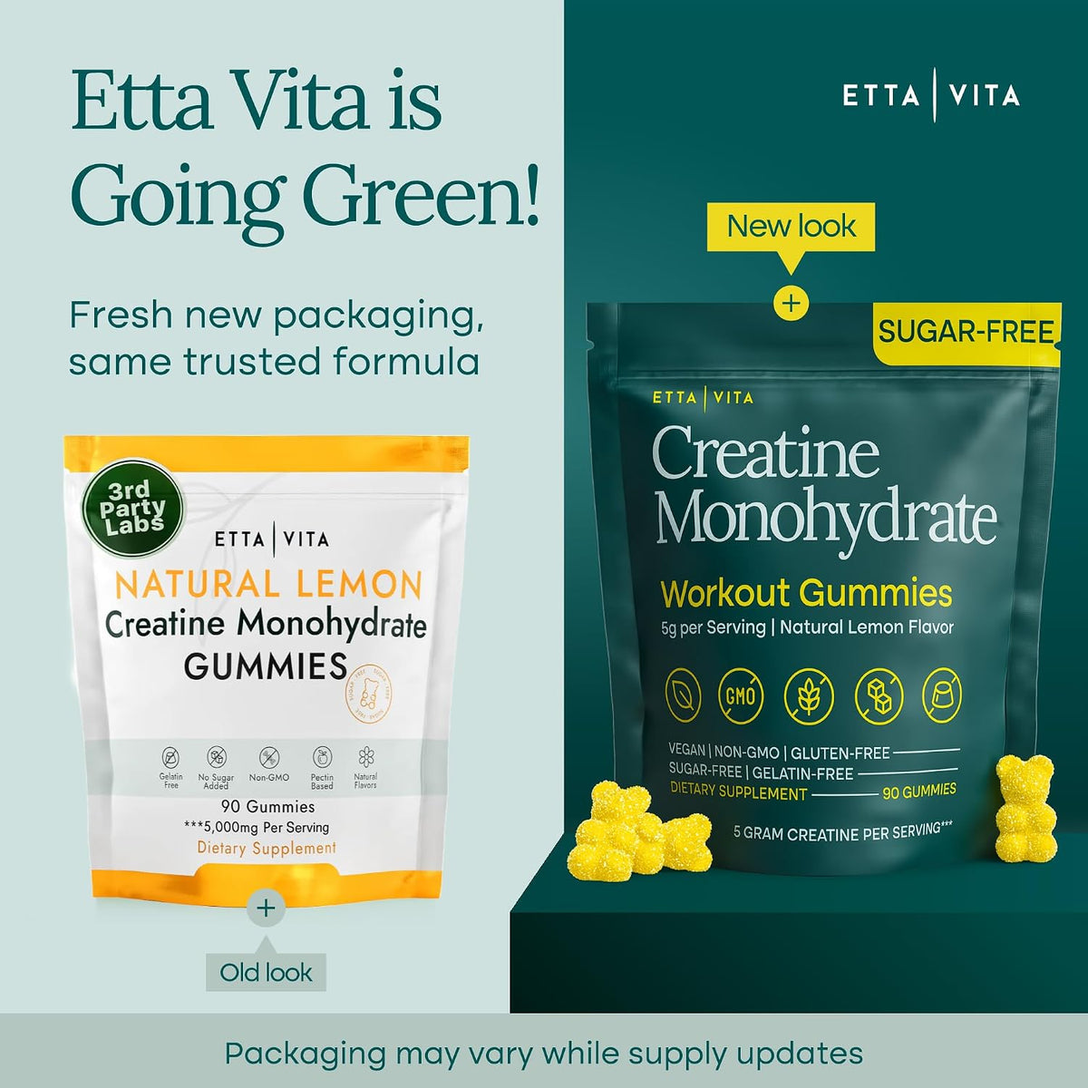 Sugar-Free Creatine Monohydrate Gummies - 5g per Serving, Lemon flavor 90Ct | Creatine gummies for women & men to support muscle, cellular energy & cognitive function, vegan, non-GMO, gluten-free, USA