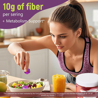 Migcopat 10G Fiber Gummies for Adults, No Sugar Added Grape Flavor, Fiber Supplement with 30 Billion CFU Probiotics Blend, ACV, Vitamin C, Inulin, Support Digestive Health, 90 Count