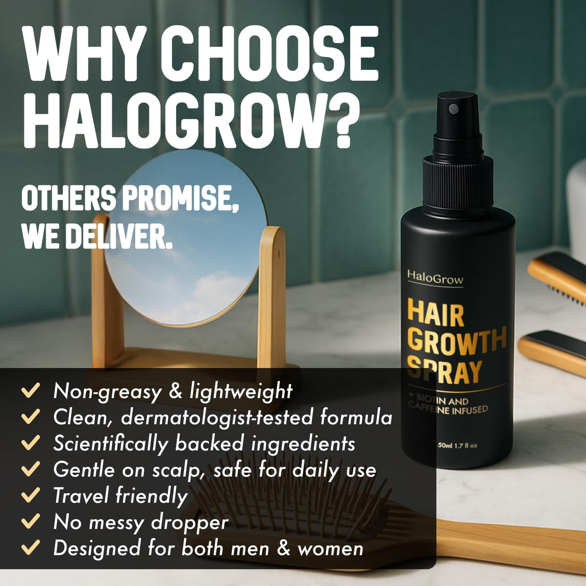Hair Growth Serum Spray for Women & Men Hair Loss – Biotin & Caffeine, Anti-Thinning Hair Regrowth Oil, Advanced Thickening Formula – 1.7 fl. oz./ 50 ml