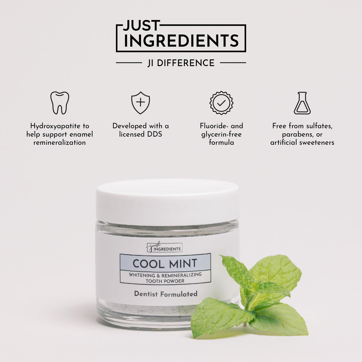 Just Ingredients Remineralizing Tooth Powder - Fluoride-Free, Whitens, Vegan, Clean - 1 oz Whitening