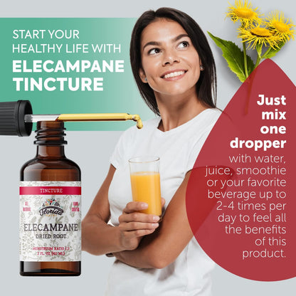 Elecampane Tincture, Organic Elecampane Extract (Inula Helenium) Dried Root Herbal Supplement, Non-GMO in Cold-Pressed Organic Vegetable Glycerin, 700 mg, 2 oz (60 ml)
