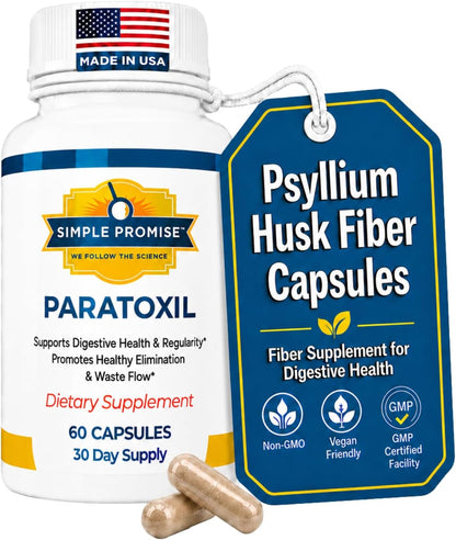 Paratoxil - Psyllium Husk Fiber Capsules for Gut Cleanse - Black Walnut | Gentle Fiber Supplement, For Digestive Comfort, With Slippery Elm and Chlorella, Two Capsules Daily, Vegan