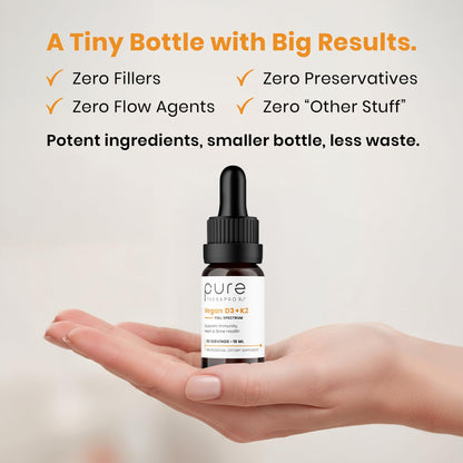 Pure Therapro Rx Vegan D3 + K2 Organic 100% Liposomal 10ml Made in USA | 3 Month Supply | Maximum Absorption Vitamin D3 and Vitamin K2 Supplements for Men and Women, D3 Vitamin 5000 IU