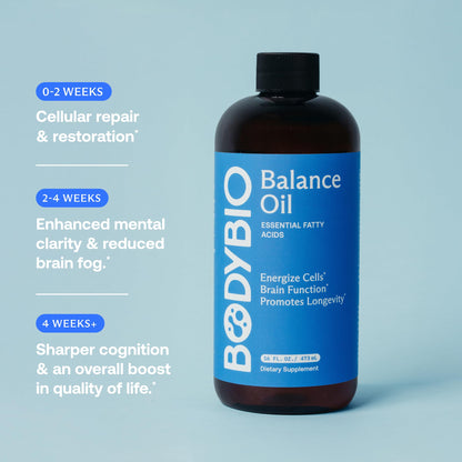 BodyBio Balance Oil - Essential Fatty Acids for Brain, Skin, & Mood | Cold-Pressed Omega 3 & 6