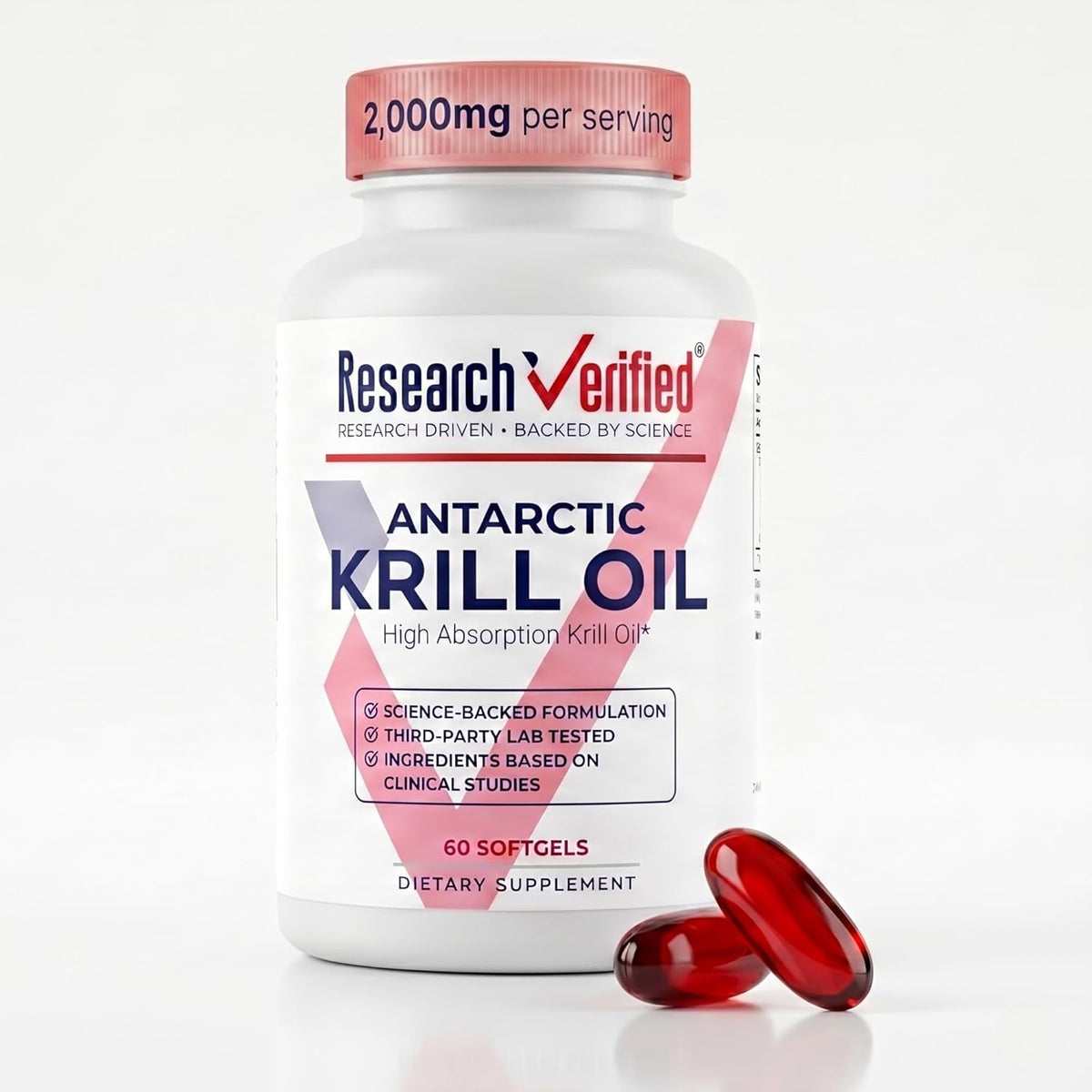Research Verified Antarctic Krill Oil 2000mg - Support Heart Function & Joints, Boost Cognition - MSC Certified, Sustainably Sourced - 60 Softgels - Made in the USA