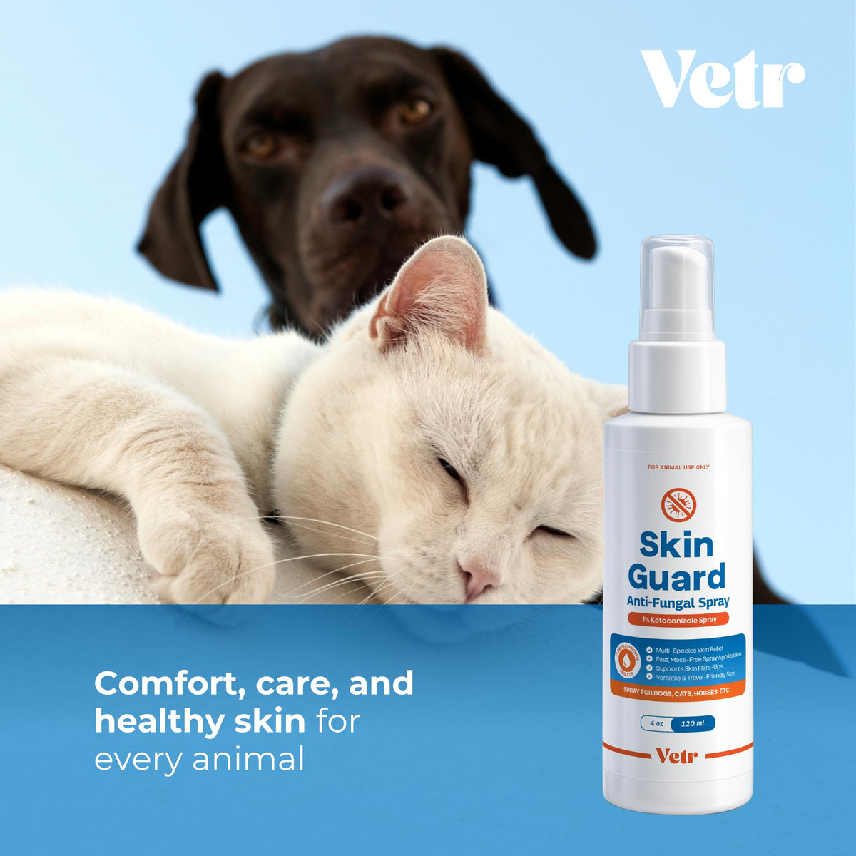 vetr Skin Relief Hydrocortisone Spray for Dogs - Topical Support for Itchy Skin and Hot Spots - 4 oz (120mL) - Vet-Formulated in USA