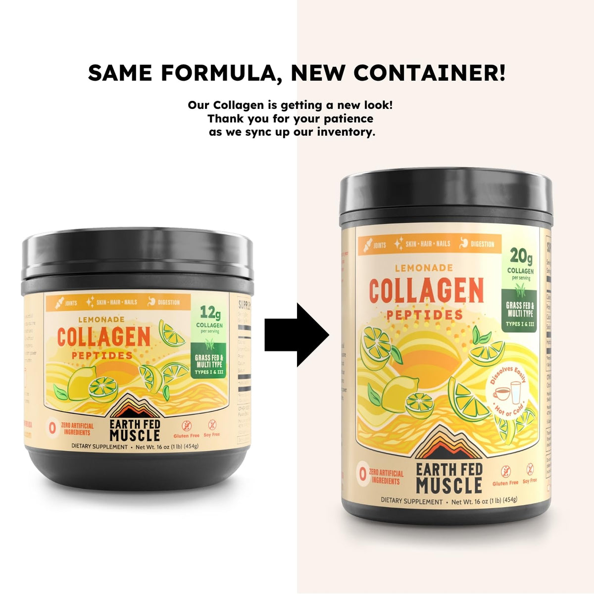 Earth Fed Muscle Collagen Peptides, Unflavored, 23 Servings | Third-Party Certified, 20g Protein, Grass Fed, Non-GMO, Hormone Free, Gluten Free, Multi-Type