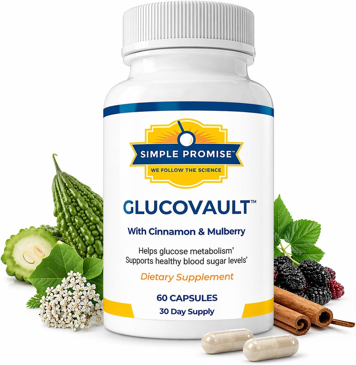 GlucoVault - Metabolic Wellness Capsules for Daily Balance - Bitter Melon | For Energy & Vitality, Mulberry Leaf and Chromium, One Scoop Daily, Non-GMO, 30 Servings