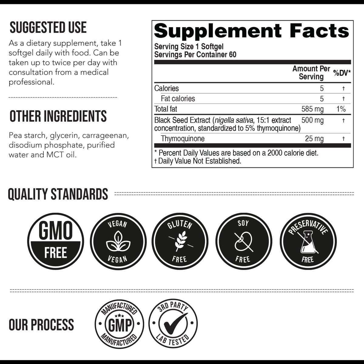 Black Seed Oil Softgels | 5% Thymoquinone - TQ-Advanced® | High Potency - 500 mg per Capsule - 15:1 Concentrate from Nigella Sativa Extract, Raw Form, Vegan Formula, Glass Bottle (60 Softgels)