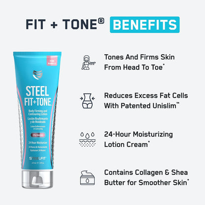 SteelFit Firming Body Lotion - Contouring & Skin Tightening Cream for Body | Firm & Tone Cellulite Remover for Legs Belly & Saggy Skin - Nourishing & Soothing with Shea & Cocoa Butter - Milk & Honey