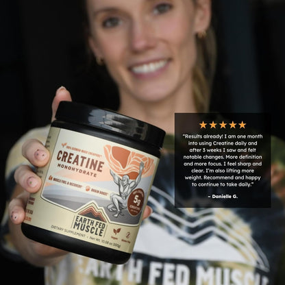Earth Fed Muscle Creatine Monohydrate Powder, 300g, Unflavored | 60 Servings, German Creapure Creatine, For Strength, Power & Muscle Growth, Mixes Clean, No Fillers