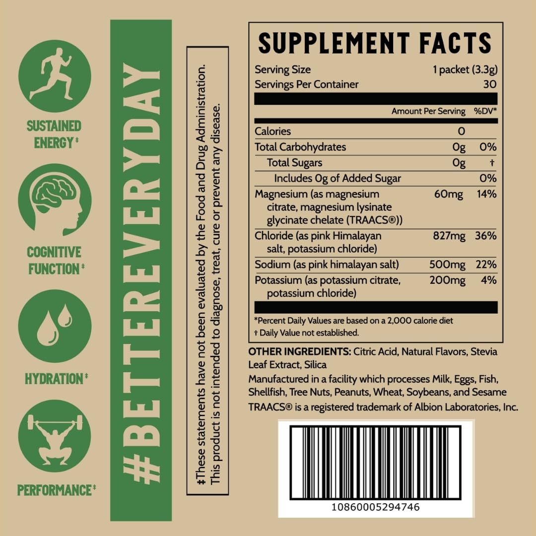 Earth Fed Muscle Elixir Electrolyte Powder Packets - Berry Flavor with Himalayan Sea Salt - Sugar Free, Stevia Sweetened - 3X Electrolytes - 30 Single Serve Hydration Drink Mix Sticks