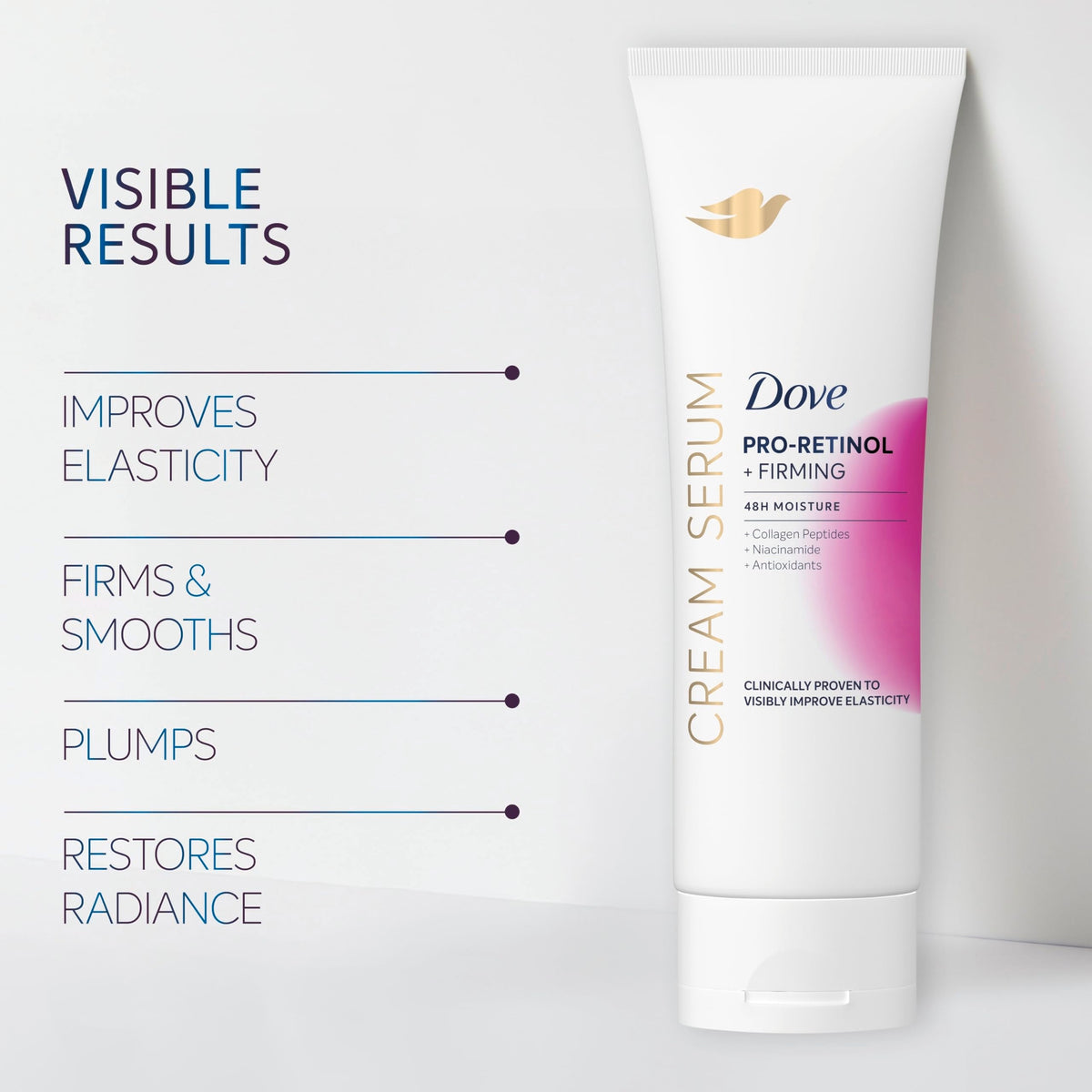 Dove Cream Serum Pro-Retinol + Firming for Elasticity and Firmness, with Collagen Peptides, Niacinamide and Antioxidants Lotion, 8 oz