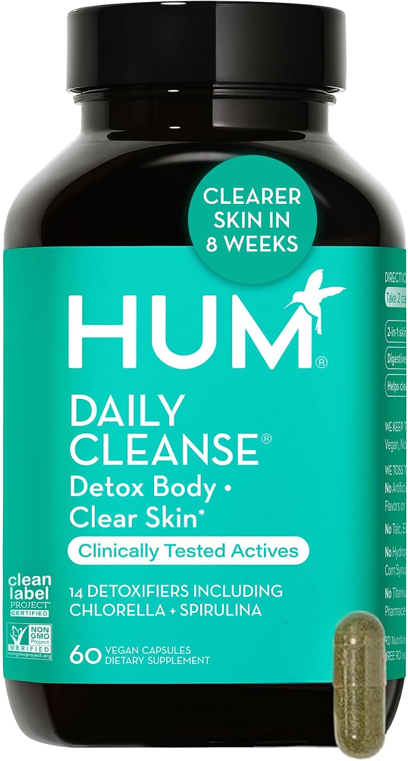 HUM Flatter Me GLP-1 Fiber Daily Cleanse Detox Bundle – Appetite Control, Bloating Relief, Clear Skin, Gut Health & Natural Detox with Zinc, Spirulina & Herbs for Women & Men