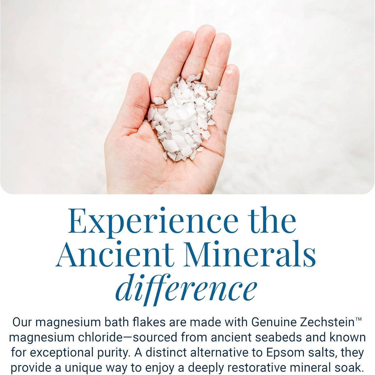 Ancient Minerals Magnesium Bath Flakes & Oil Spray Bundle, Zechstein | Zechstein magnesium chloride bundle: bath flakes for soaking + oil spray for topical use.