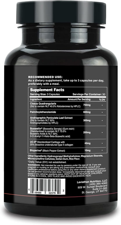 Leviathan Nutrition Joint Support | Helps Repair & Restore Joints for Comfort Mobility, Flexibility, Strength & Joint Health with Boswellia for Hands Back Knee and Joints for Men & Women - 90 Capsules