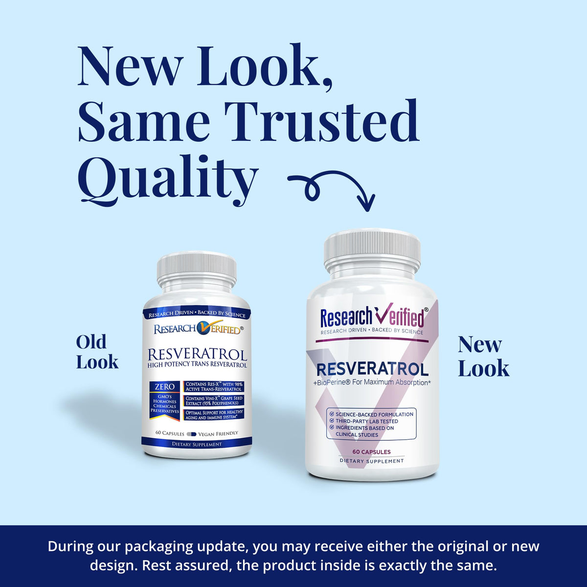 Research Verified Resveratrol - 98% Trans-Resveratrol 1000 mg, Anti-Aging Support - 60 Capsules per Bottle - 3 Bottles