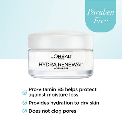 L'Oreal Paris Skincare Hydra-Renewal Face Moisturizer with Pro-Vitamin B5 for Dry Sensitive Skin, All-Day Hydration, 1.7 Oz