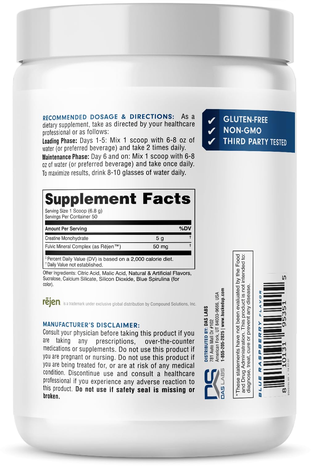 Bucked Up Pure Micronized Creatine Monohydrate for Women and Men - Easy to Mix and Unflavored - 5G Per Serving - 50 Servings - 250 Grams Per Container