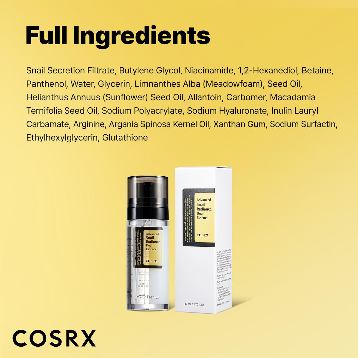 COSRX Snail Mucin 74% + Niacinamide 5% Dual Essence, Anti Aging Face Serum for Dull Skin, Sensitive Skin, Korean Skin Care, 2.70 fl.oz / 80ml