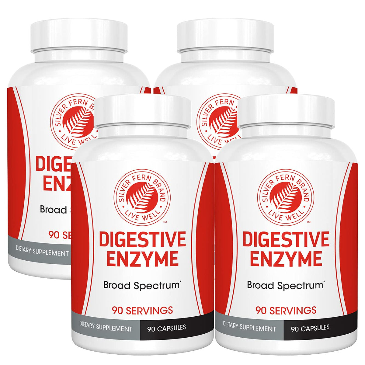 Silver Fern Brand Ultimate Digestive Enzyme Supplement 1 Bottle 90 Capsules | High Potency, Multi Enzyme - Digestive Comfort & Food Tolerance - Hemicullulase, Peptidase, Maltase, More