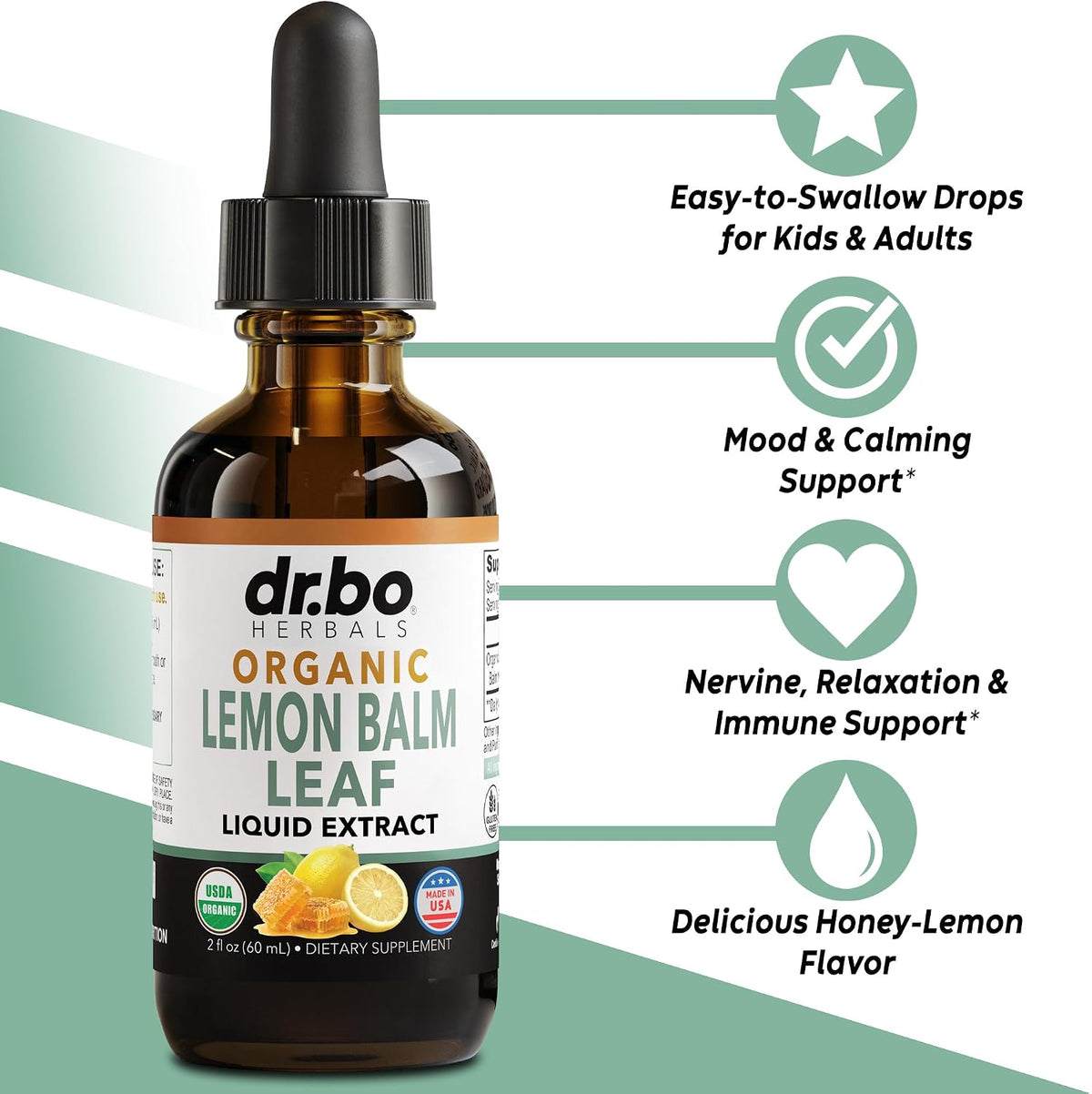 Organic Lemon Balm Extract Tincture - Organic Lemon Balm Leaf Liquid Extract Drops Oil Melissa Officinalis, Calm Relaxation Tea Supplements - Vegan Liquid Drops Tincture Supplement, Kids & Adults 2oz