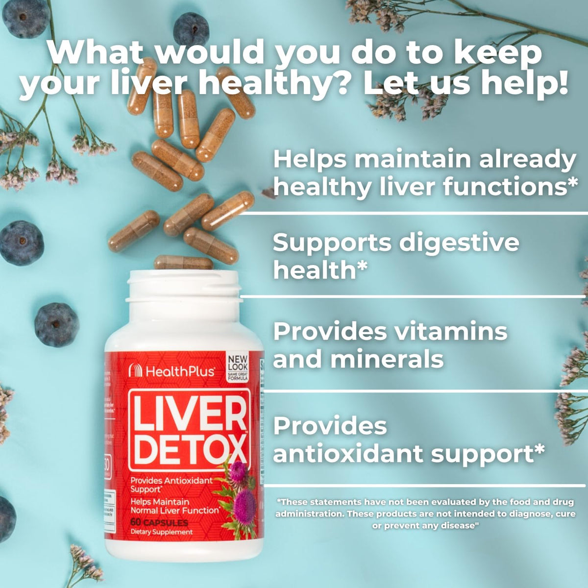 Health Plus Liver Cleanse Capsules, 60-Count | Herbal formula with milk thistle, dandelion and turmeric root; may support liver function and body's natural detox process
