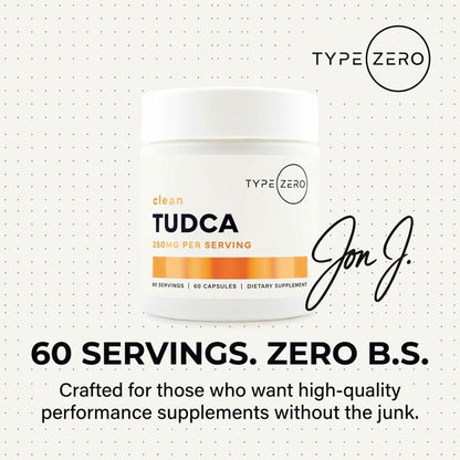 Type Zero Clean TUDCA (250mg) 60 Capsules, 60 Servings | Pure Tauroursodeoxycholic Acid Supplement, Bile Salt Derivative