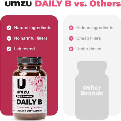 UMZU Daily B Vitamin B Complex, 30 Day Supply | Vitamins B1, B2, B3, B5, B6, B7, B9 and B12, Folic Acid and Biotin, Energy, Focus, Mood and Metabolism Support