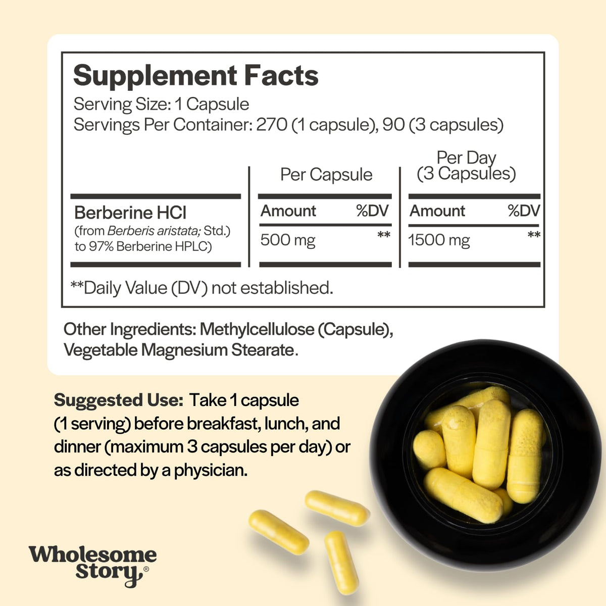 Berberine Supplement 1500mg | Berberine 500mg Per Capsule | 97% Standardized Purity | Supports Metabolic Profiles & Hormonal Balance | 90 Berberine HCL Capsules | Berberine Supplements 30-Day Supply