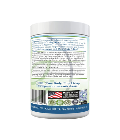 PURE® Cardio+ Nitric Oxide Heart & Circulation Support - 5000mg L-Arginine & 1000mg L-Citrulline - Mango, 30 Servings Powder, 375 Grams - CoQ10 Beet Root - High Potency Cardiovascular Formula