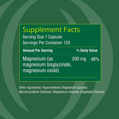 Organika Magnesium Bisglycinate 200 mg – 120 Vegetarian Capsules, Gentle on Stomach Magnesium Supplement to Support Healthy Muscle, Nerve & Bone Function