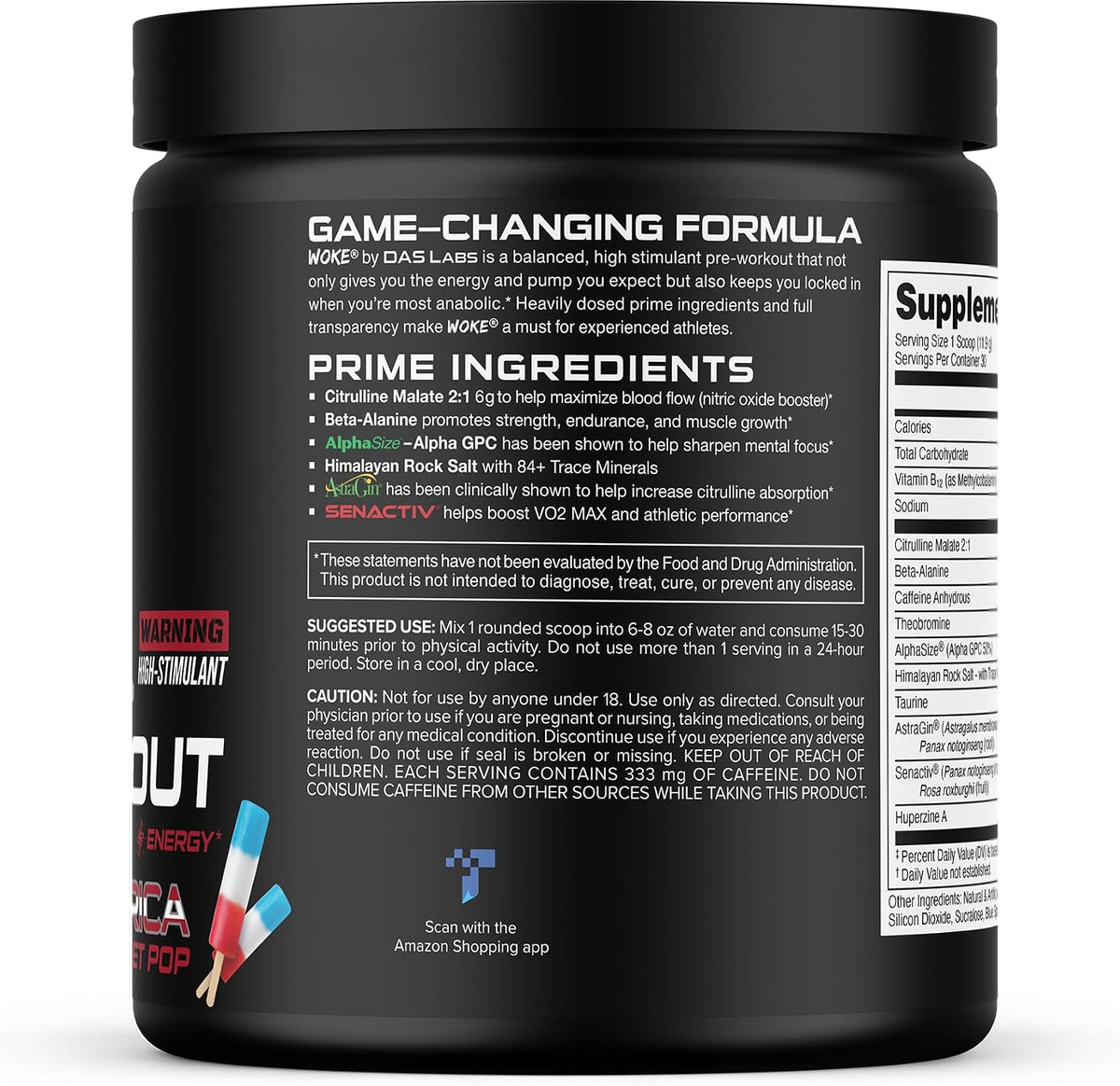 Bucked Up - Woke - HIGH STIM Pre Workout - Best Tasting - Focus Nootropic, Pump, Strength and Growth, 30 Servings (Rocket Pop)