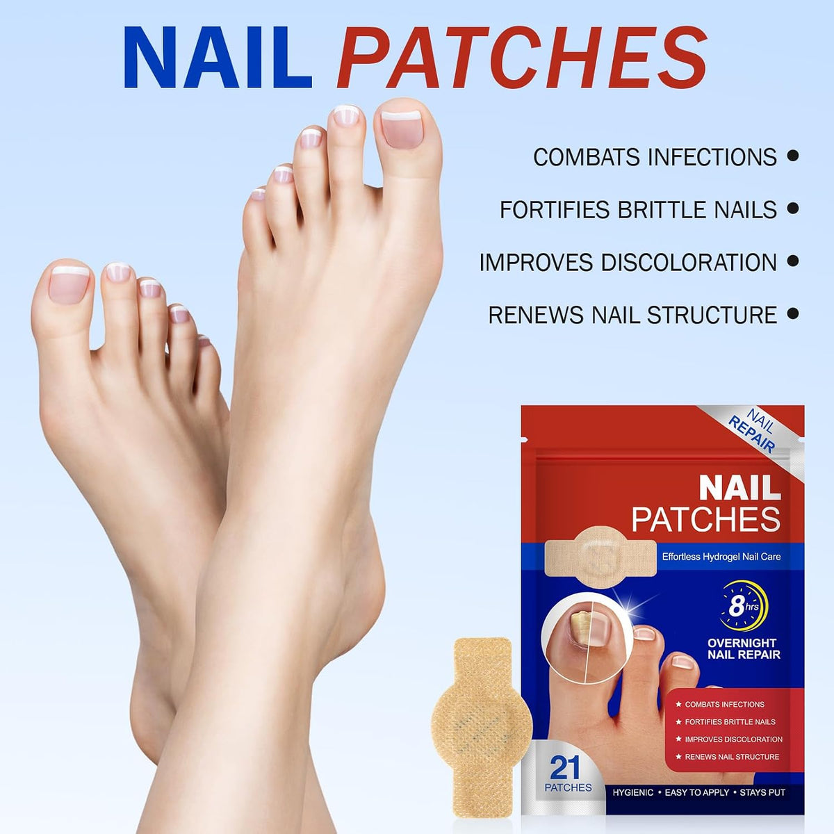 Nail Patches, 21 Pcs Toenail Care Patches Overnight Nail Care, Support the Appearance of Dry, Rough, & Brittle Toenails, Moisturizing Dry Nails for Men and Women