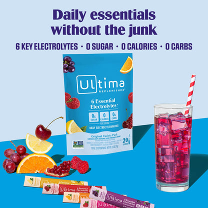 Ultima Replenisher Electrolyte Powder Drink Mix Bundle – Sugar Free – Variety, Crave Killer – 20 Stickpacks, 14 Stickpacks – 6 Electrolytes and Minerals – Keto Friendly, Vegan, Non-GMO