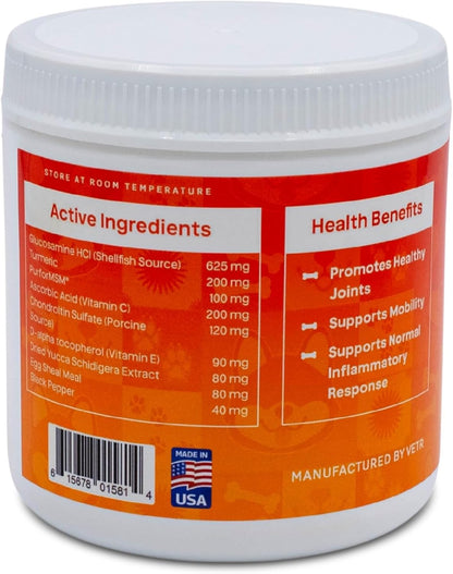 Vetr Hip and Joint Chicken Flavored Chews for Dogs - Glucosamine Chondroitin MSM Supplement - 120 Chewable Tablets - Vet-Formulated in USA