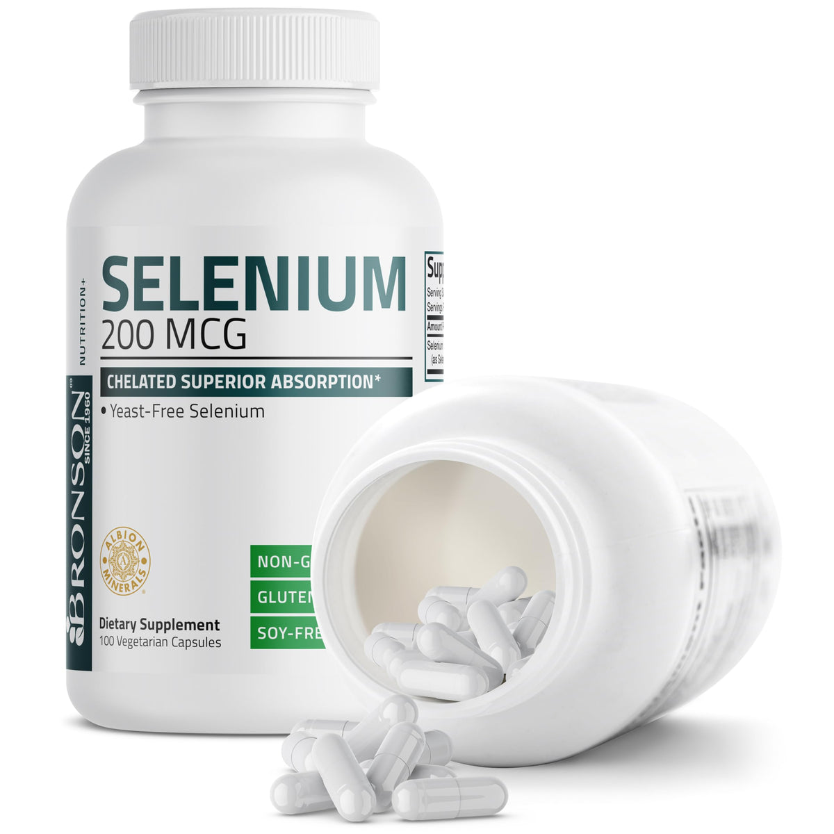 Bronson Selenium 200 mcg Albion Chelated Amino Acid Complex, 250 Capsules | Yeast-Free Essential Trace Mineral, Immune, Prostate & Metabolism Support, Vegetarian, Non-GMO, Gluten-Free & Soy-Free