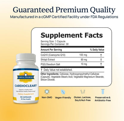 CardioClear7 - Coq10 PQQ Heart Supplement - Shilajit for Daily Wellness | 3-in-1 Heart Support, For Energy & Circulation, Enhanced Absorption With Shilajit, One Capsule Daily, 30 Day Supply