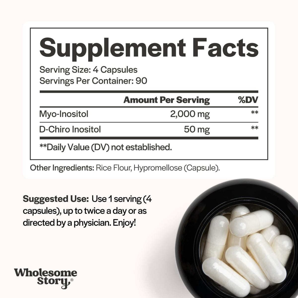 Wholesome Story Myo-Inositol & D-Chiro Inositol Supplement for Women | Fertility Supplements for Hormonal Balance & Ovarian Health Support | Myoinositol | Ideal 40:1 Ratio | 30 Servings